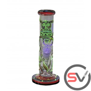 GREAT OWL CYLINDER WATER PIPE 9inch (GLOW IN DARK)